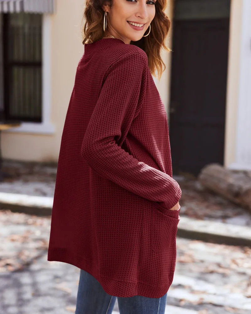 Zeagoo Womens Fall Lightweight Waffle Knit Cardigan Long Sleeve Open Front Sweaters Casual Cardigans with Pockets