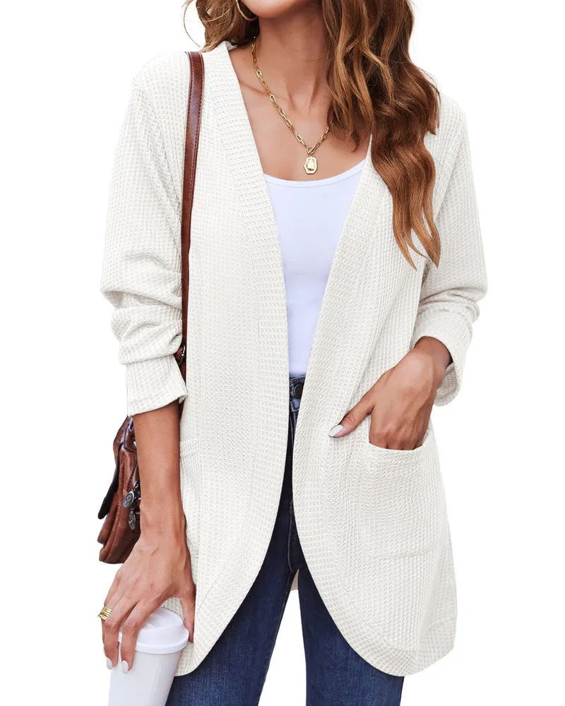 Zeagoo Womens Fall Lightweight Waffle Knit Cardigan Long Sleeve Open Front Sweaters Casual Cardigans with Pockets