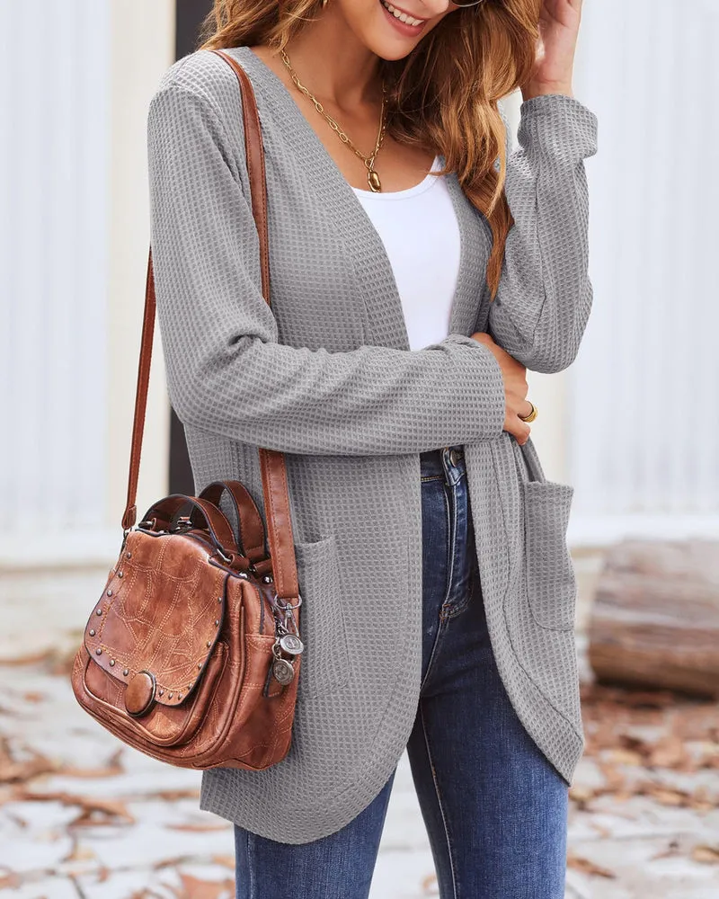 Zeagoo Womens Fall Lightweight Waffle Knit Cardigan Long Sleeve Open Front Sweaters Casual Cardigans with Pockets