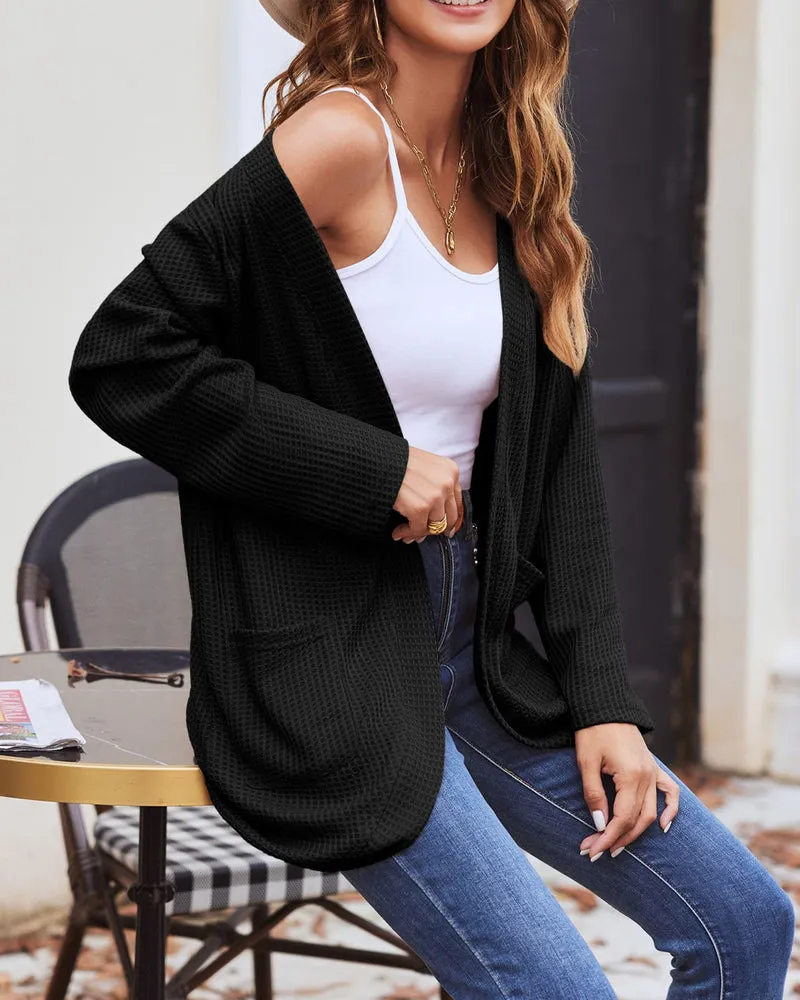 Zeagoo Womens Fall Lightweight Waffle Knit Cardigan Long Sleeve Open Front Sweaters Casual Cardigans with Pockets