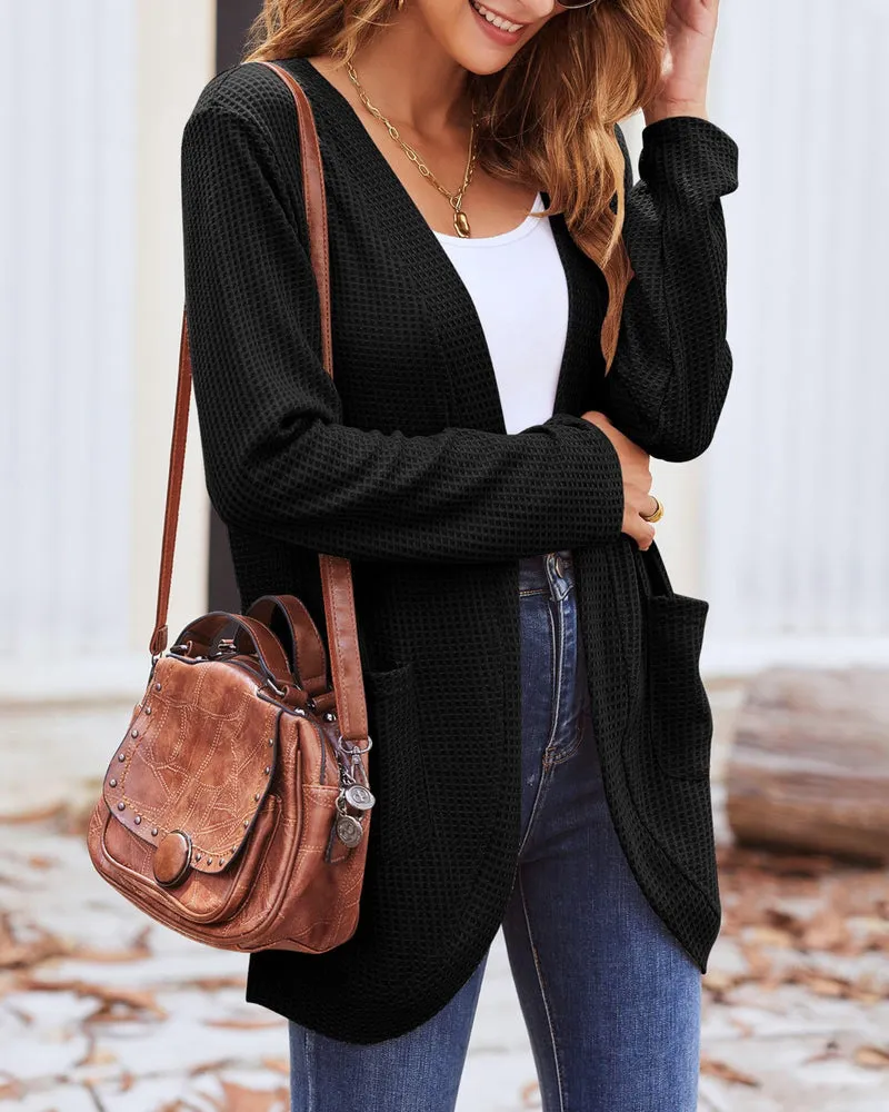 Zeagoo Womens Fall Lightweight Waffle Knit Cardigan Long Sleeve Open Front Sweaters Casual Cardigans with Pockets