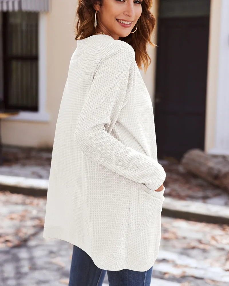 Zeagoo Womens Fall Lightweight Waffle Knit Cardigan Long Sleeve Open Front Sweaters Casual Cardigans with Pockets