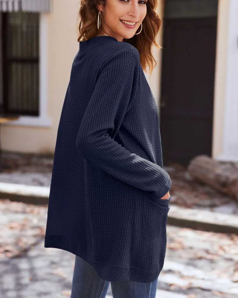 Zeagoo Womens Fall Lightweight Waffle Knit Cardigan Long Sleeve Open Front Sweaters Casual Cardigans with Pockets