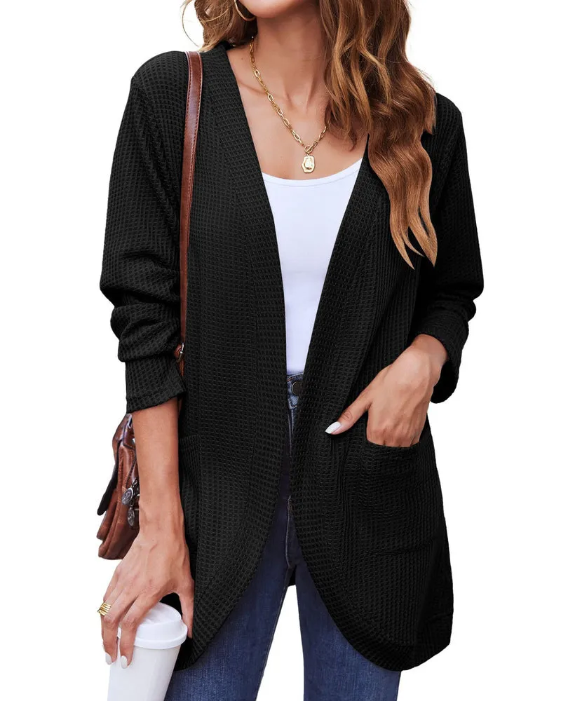 Zeagoo Womens Fall Lightweight Waffle Knit Cardigan Long Sleeve Open Front Sweaters Casual Cardigans with Pockets