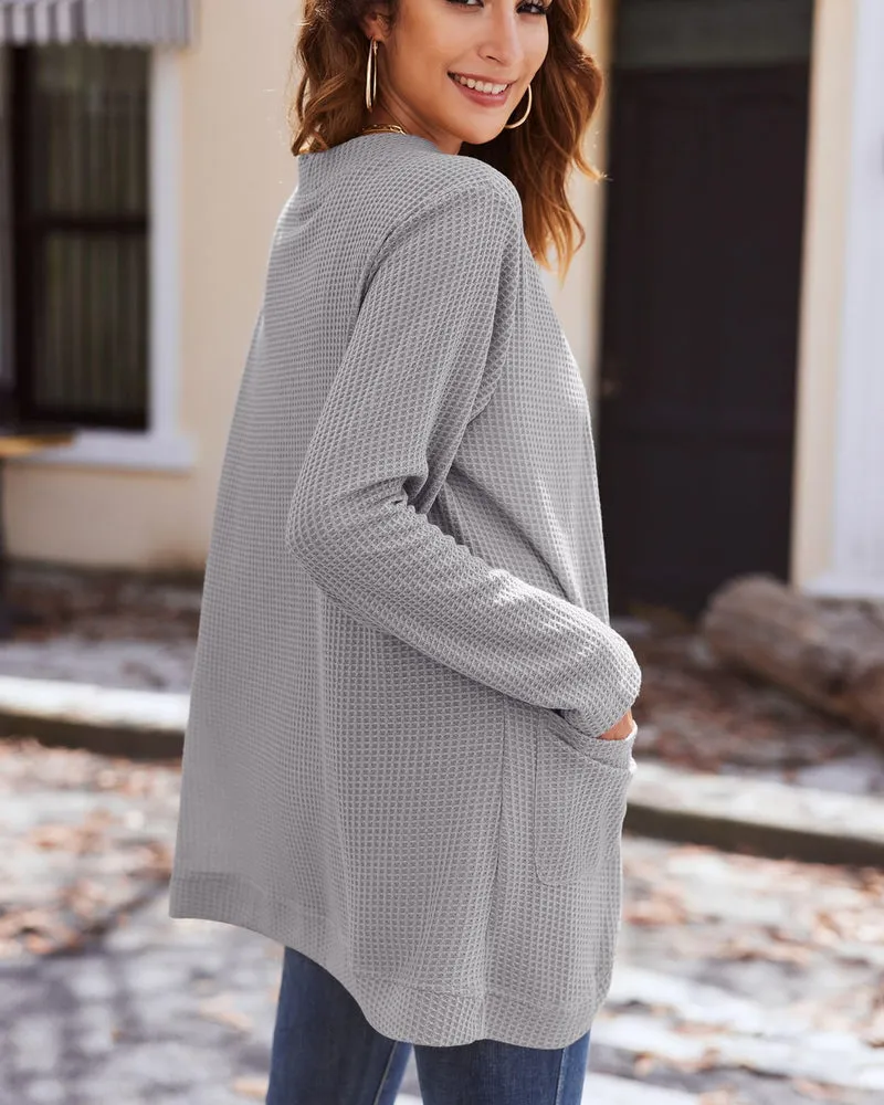 Zeagoo Womens Fall Lightweight Waffle Knit Cardigan Long Sleeve Open Front Sweaters Casual Cardigans with Pockets
