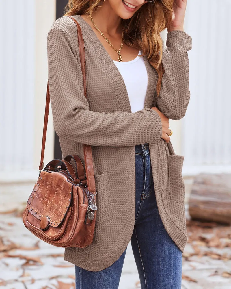 Zeagoo Womens Fall Lightweight Waffle Knit Cardigan Long Sleeve Open Front Sweaters Casual Cardigans with Pockets
