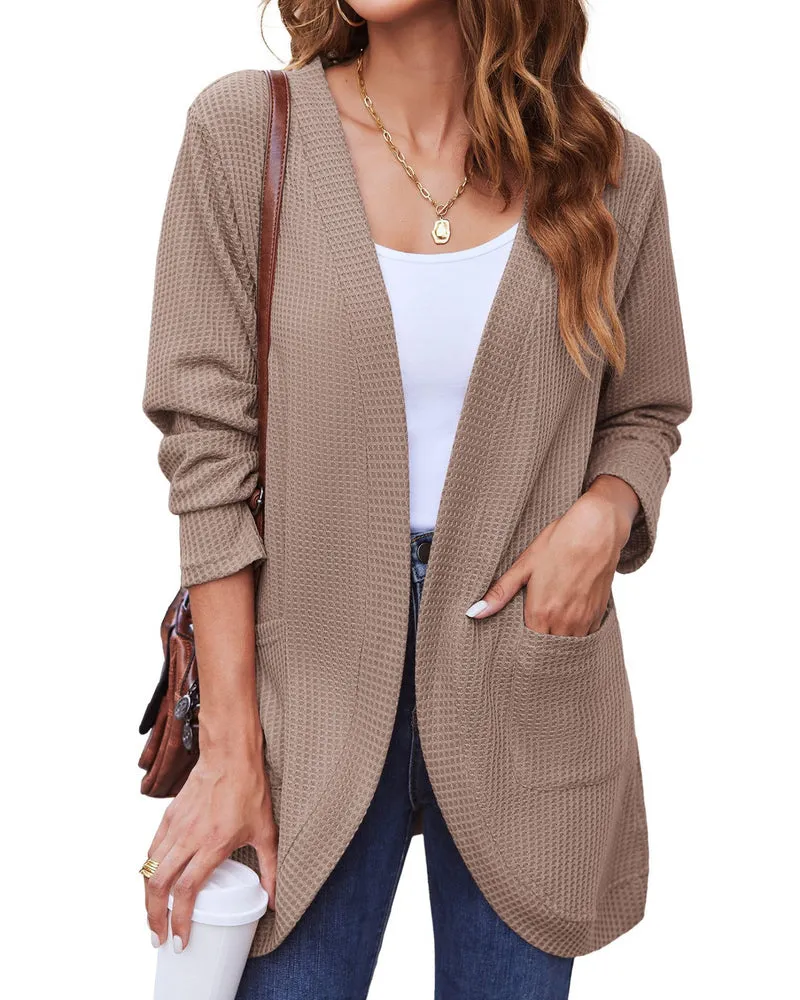 Zeagoo Womens Fall Lightweight Waffle Knit Cardigan Long Sleeve Open Front Sweaters Casual Cardigans with Pockets