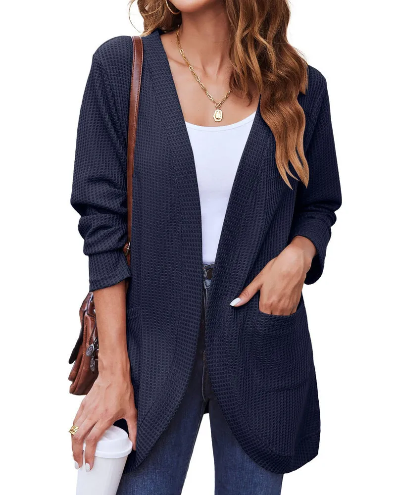 Zeagoo Womens Fall Lightweight Waffle Knit Cardigan Long Sleeve Open Front Sweaters Casual Cardigans with Pockets