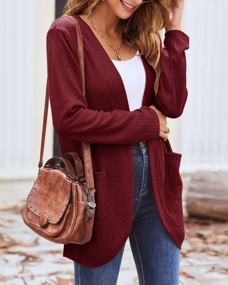Zeagoo Womens Fall Lightweight Waffle Knit Cardigan Long Sleeve Open Front Sweaters Casual Cardigans with Pockets