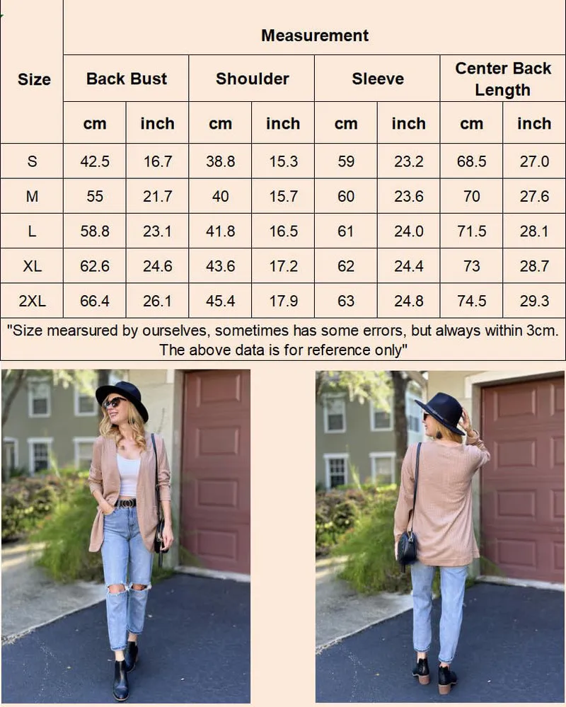 Zeagoo Womens Fall Lightweight Waffle Knit Cardigan Long Sleeve Open Front Sweaters Casual Cardigans with Pockets