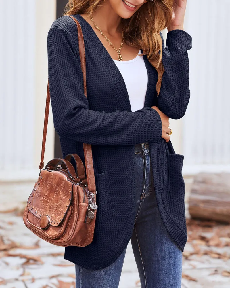 Zeagoo Womens Fall Lightweight Waffle Knit Cardigan Long Sleeve Open Front Sweaters Casual Cardigans with Pockets