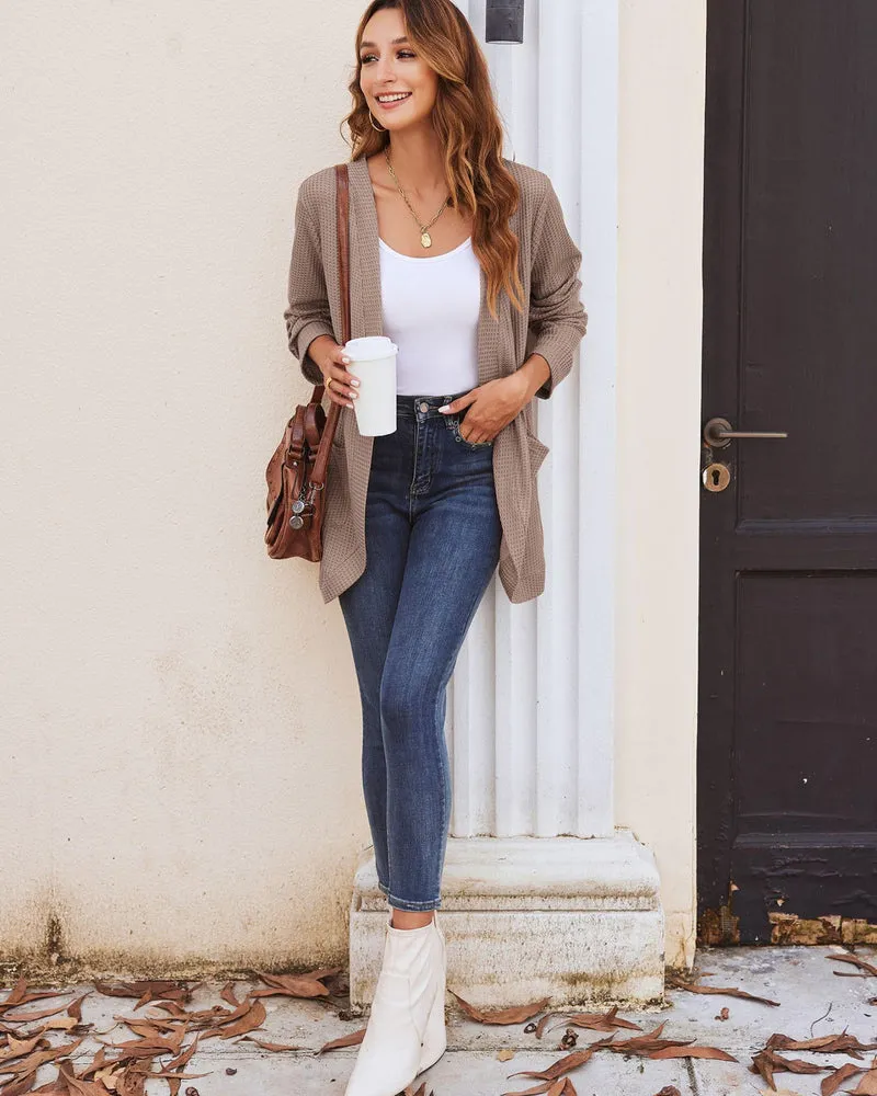 Zeagoo Womens Fall Lightweight Waffle Knit Cardigan Long Sleeve Open Front Sweaters Casual Cardigans with Pockets