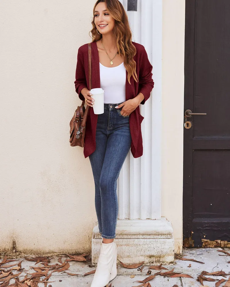 Zeagoo Womens Fall Lightweight Waffle Knit Cardigan Long Sleeve Open Front Sweaters Casual Cardigans with Pockets