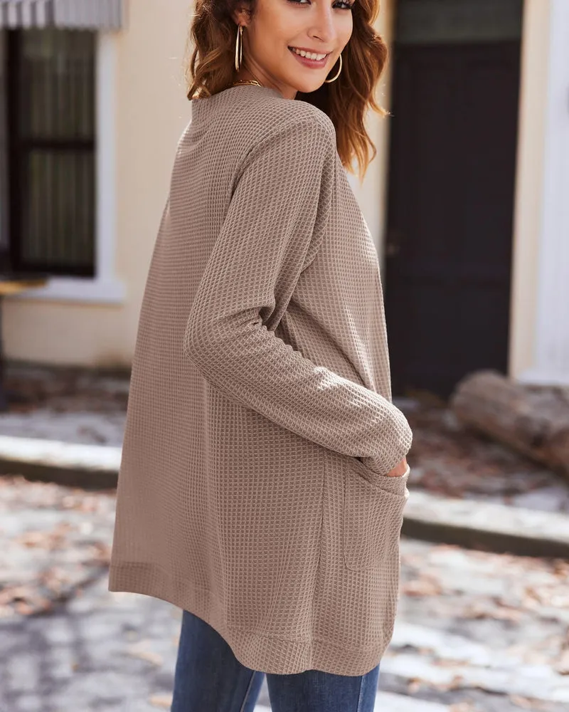 Zeagoo Womens Fall Lightweight Waffle Knit Cardigan Long Sleeve Open Front Sweaters Casual Cardigans with Pockets