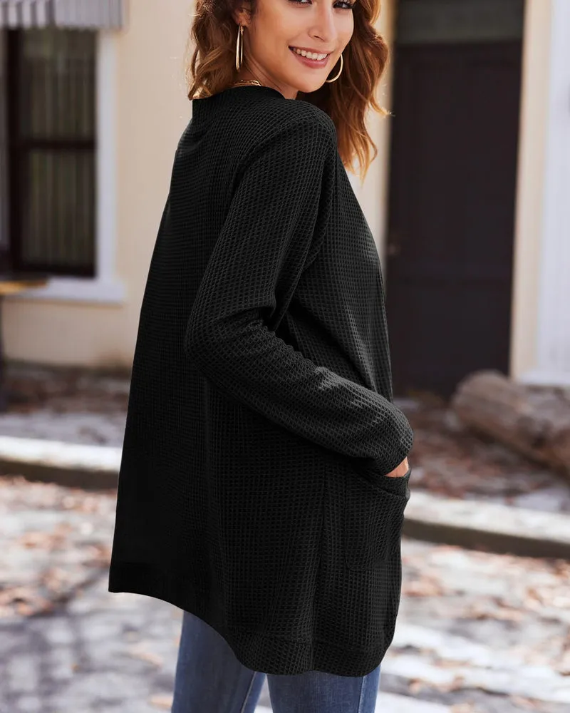 Zeagoo Womens Fall Lightweight Waffle Knit Cardigan Long Sleeve Open Front Sweaters Casual Cardigans with Pockets